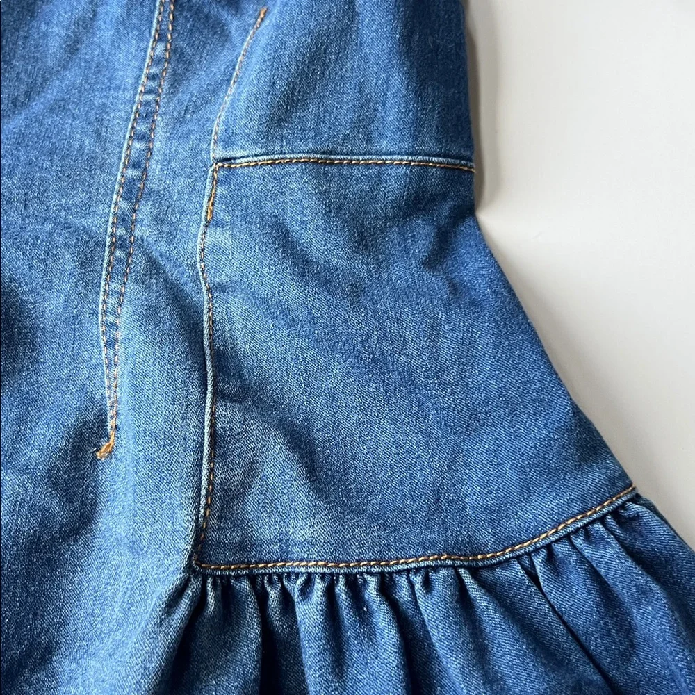 Habitual Kids Puff Sleeve Drop Waist Pleat Fit Flare Stretch Denim Midi Dress 12